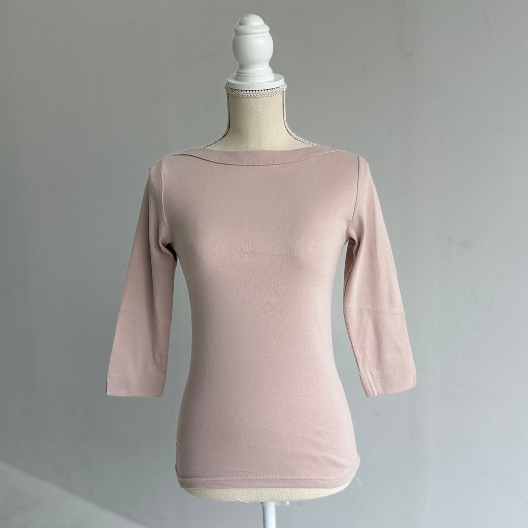 丸胴コットンフライス＿ボートネック7分袖＿Newカラー