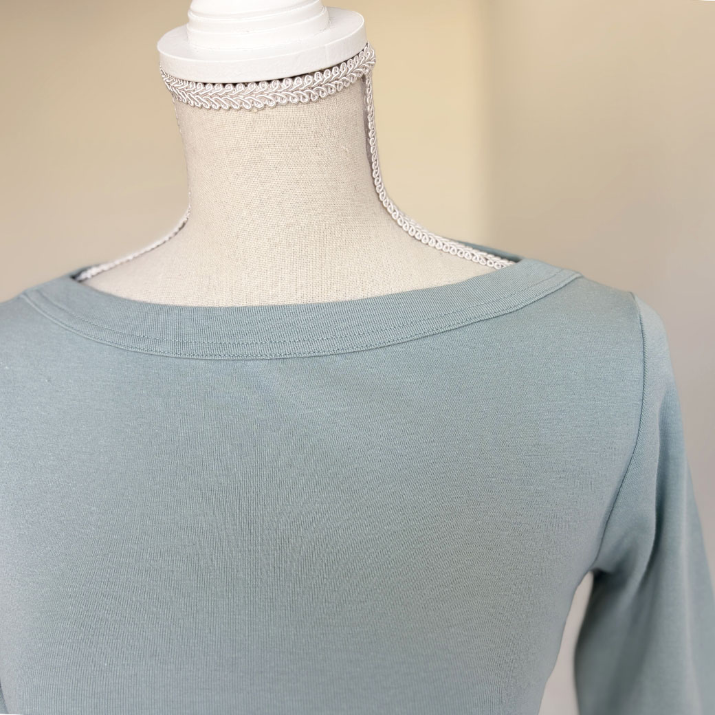 丸胴コットンフライス＿ボートネック7分袖＿Newカラー