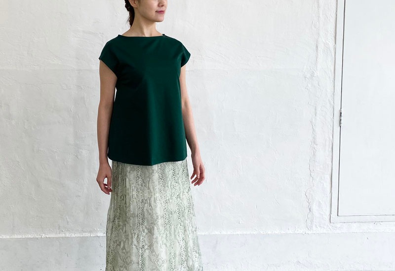 コットンポンチボートネックAラインプルオーバー