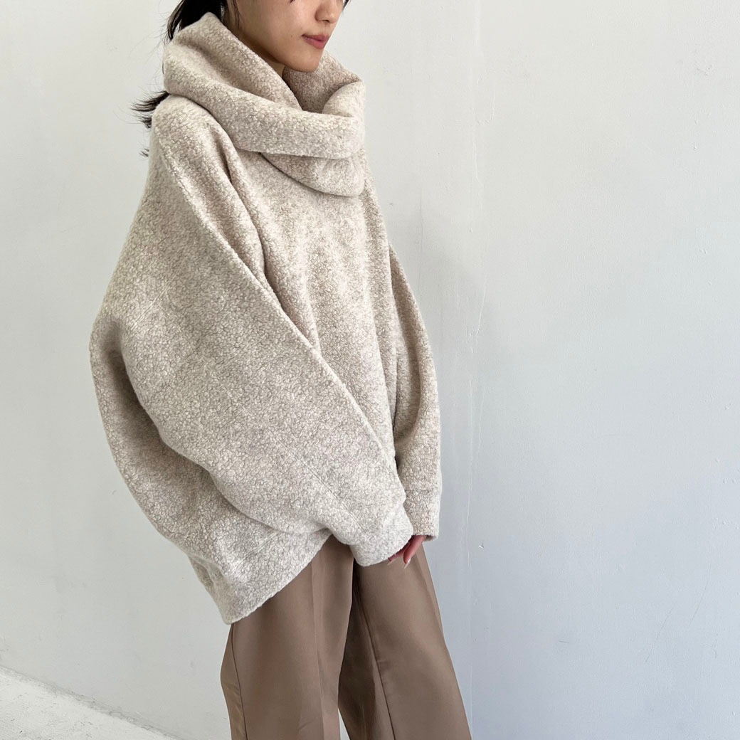 シープパイル　ビッグシルエットネックウォーマー付きプルオーバー