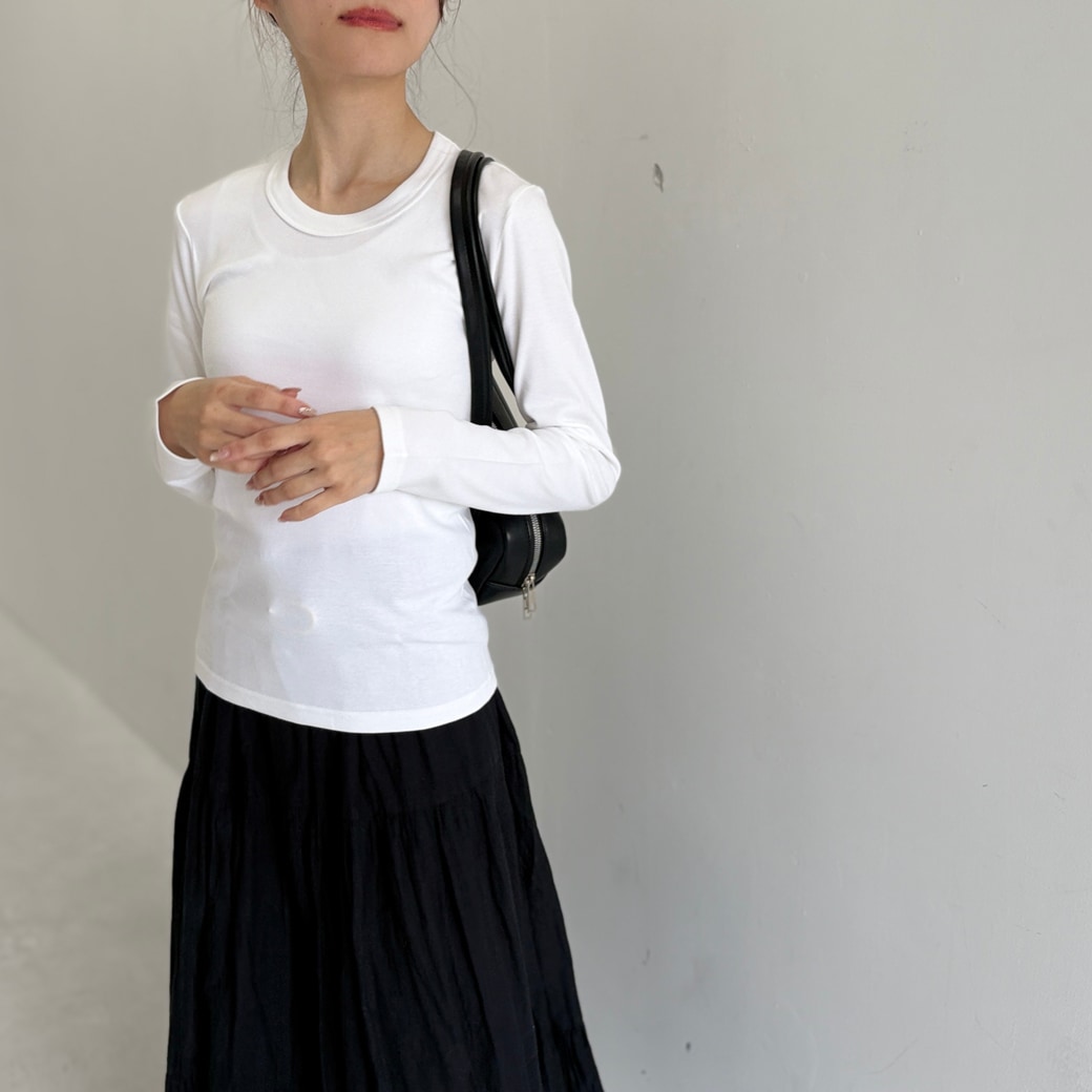 まりも 丸胴フライスサークルネック長袖＿着心地抜群のきれい目