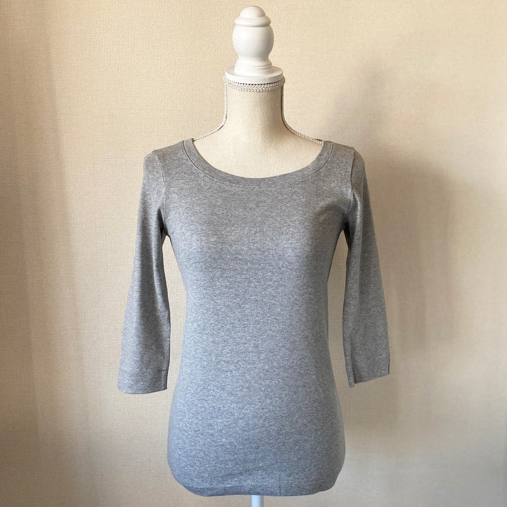 丸胴コットンフライス＿ラウンドネック７分袖＿63cm丈