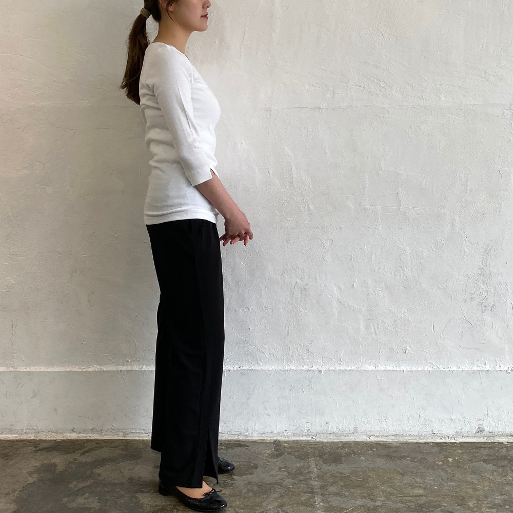 丸胴コットンフライス＿ラウンドネック７分袖＿63cm丈