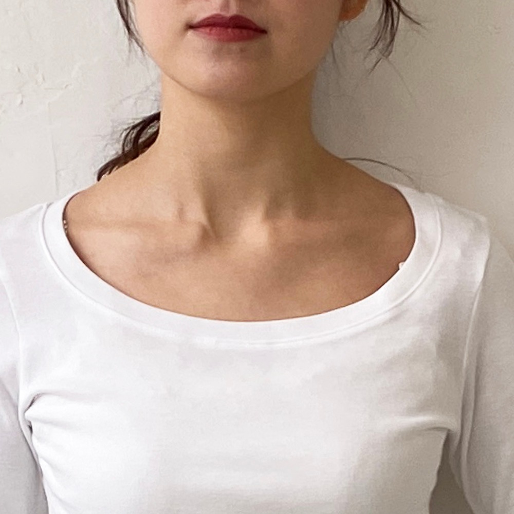 丸胴コットンフライス＿ラウンドネック７分袖＿63cm丈