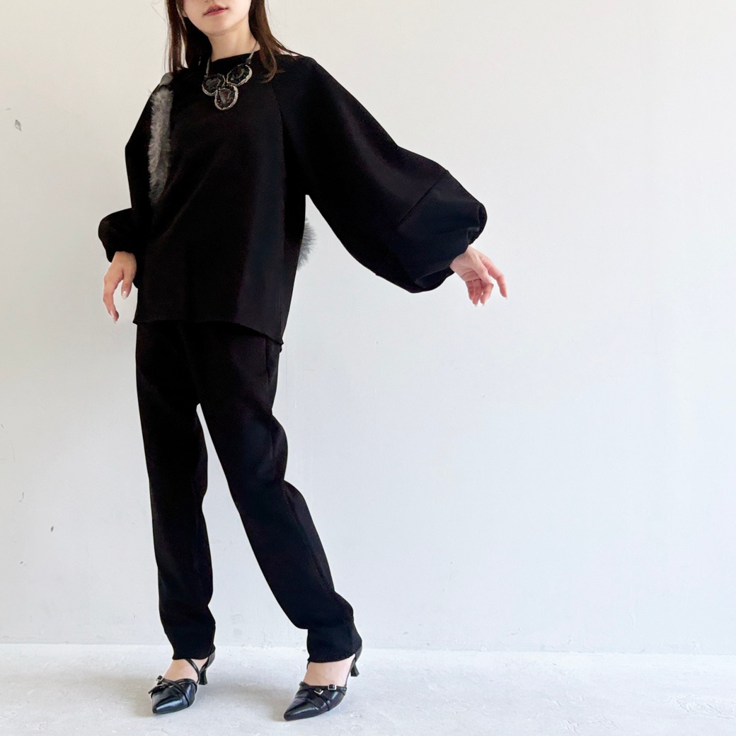 2重織ストレッチジャージ＿ボリューム袖プルオーバー【セットアップ対応】