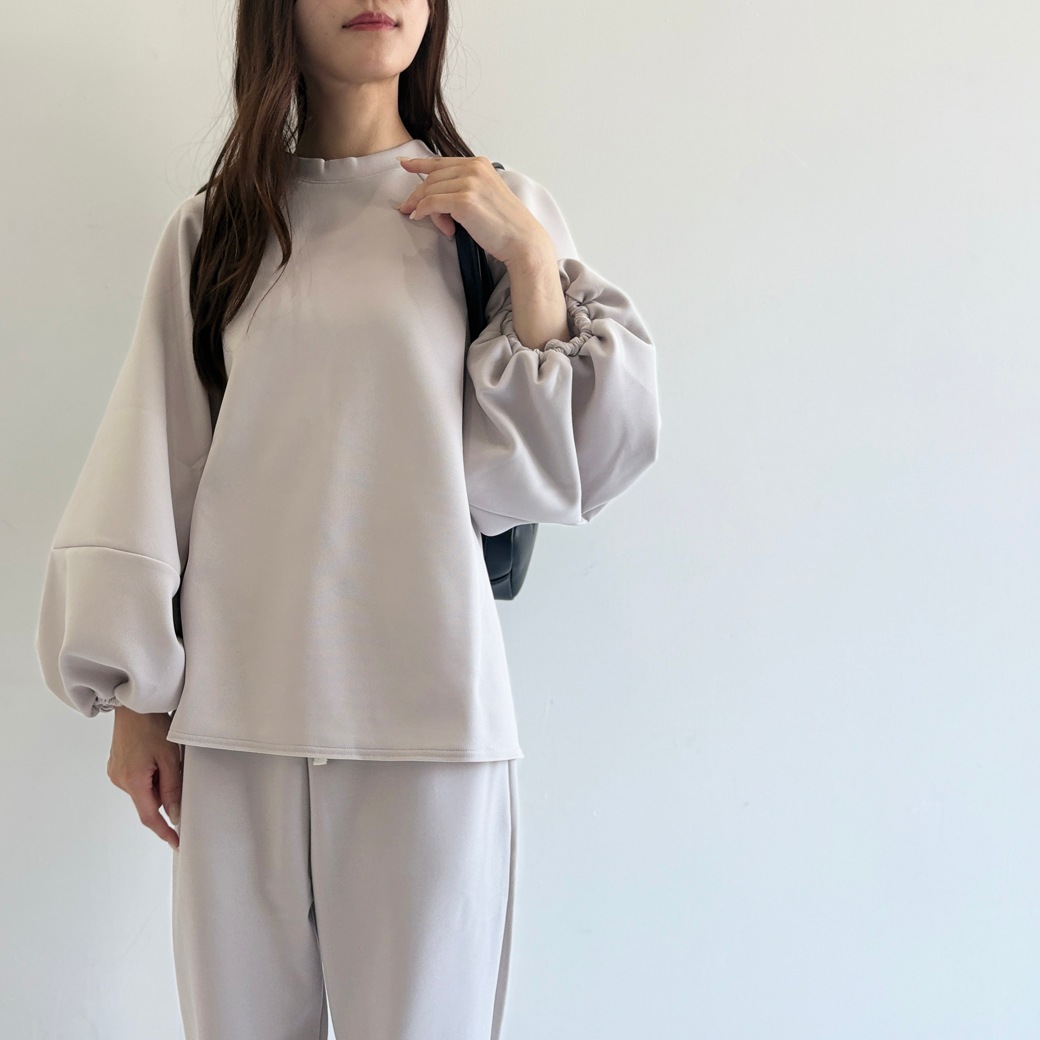 2重織ストレッチジャージ＿ボリューム袖プルオーバー【セットアップ対応】