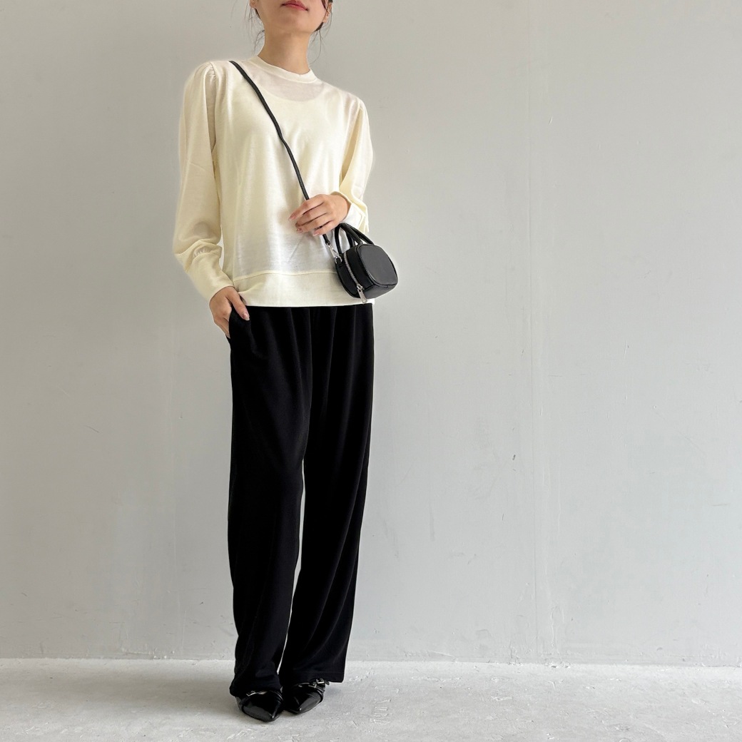 ウォッシャブルウール＿ギャザーショルダープルオーバー