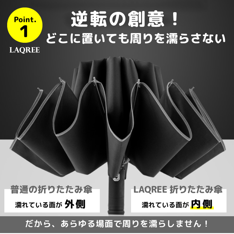 折りたたみ傘 ワンタッチ開閉 濡れた面が内側収納 Ledライト付き ラクリー Laqree 折り畳み傘 撥水加工 自動開閉 ボタン式 丈夫 軽量 晴雨兼用 携帯 持ち運び 便利 ビッグサイズ 大きい 雨傘 日傘 紫外線カット Uvカット