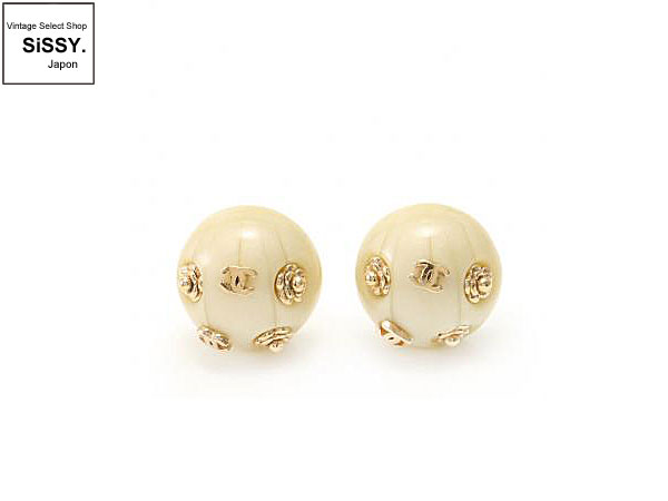CHANEL シャネル アイコン ボール イヤリング 白 ゴールド