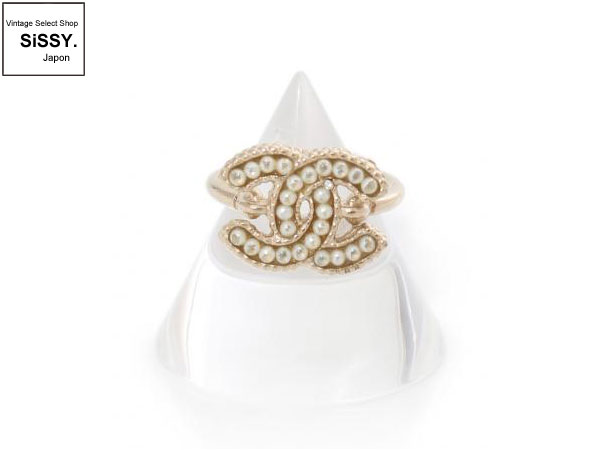CHANEL シャネル フェイクパール リング ゴールド 白