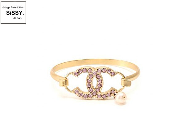 CHANEL シャネル CCマーク グラスストーン コスチュームパール バングル