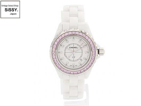 【値下げ】CHANEL シャネル J12 レディースウォッチ クォーツ 白セラミック ピンクサファイアベゼル 12Pダイヤ 33mm