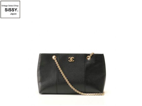 CHANEL シャネル チェーンショルダーバッグ キャビアスキン 黒 ゴールド金具