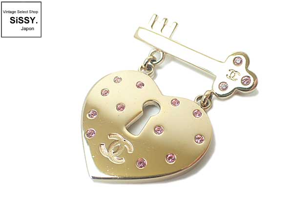 CHANEL シャネル ハートカデナ ピンクストーン ブローチ 02P