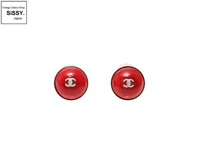 CHANEL シャネル ココマーク イヤリング レッド シルバー 00C