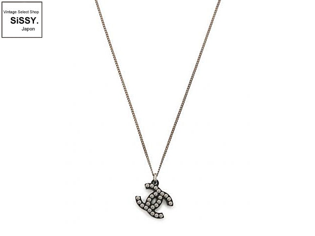 CHANEL シャネル ココマーク ネックレス メタル プラスチック シルバー 黒 05P