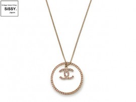 CHANEL シャネル ココマーク ネックレス ラインストーン付 メタル ゴールド ピンク 06A|アクセサリー