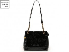 CHANEL シャネル チェーンショルダーバッグ エナメルレザー 黒 ゴールド金具|バッグ