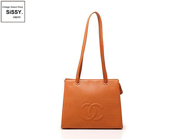 CHANEL シャネル ココマーク キャビアスキン トートバッグ オレンジ