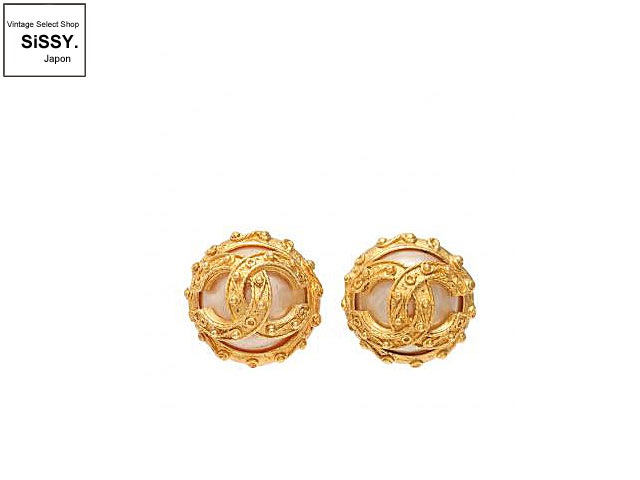 シャネル ■CHANEL■ ココマーク フェイクパール イヤリング ヴィンテージ メタル ゴールド 94P