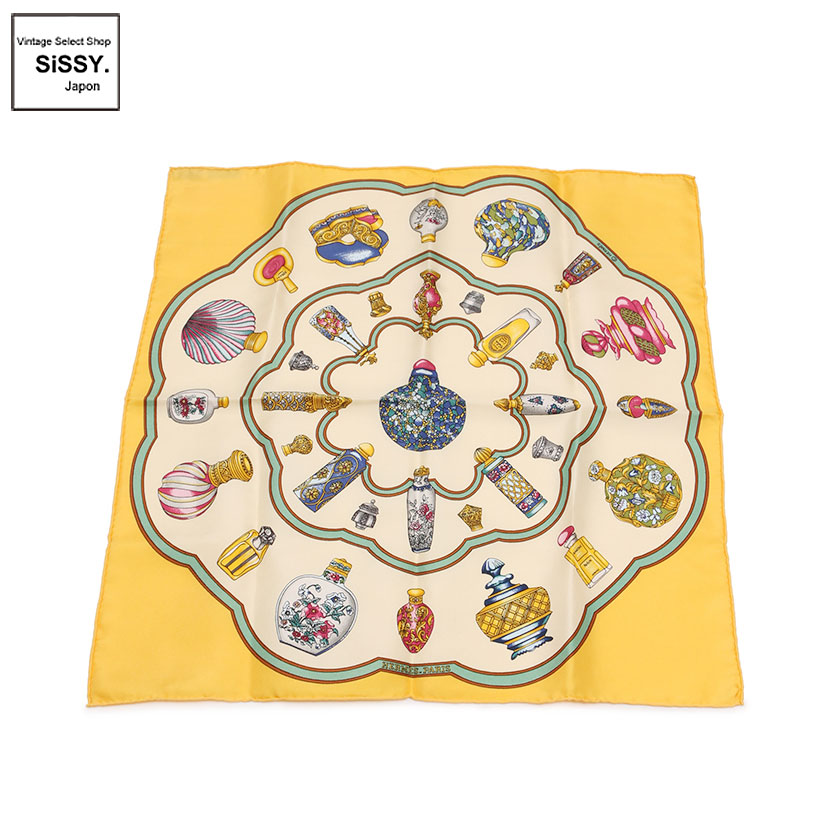 HERMES エルメス カレ45 スカーフ シルク イエロー マルチカラー