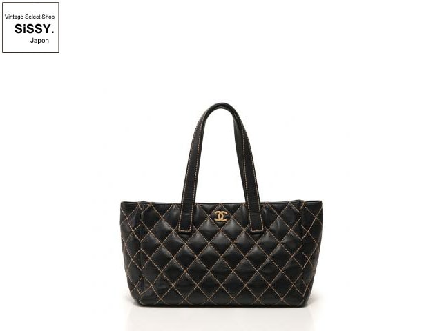 CHANEL シャネル ワイルドステッチ トートバッグ レザー 黒 ゴールド金具