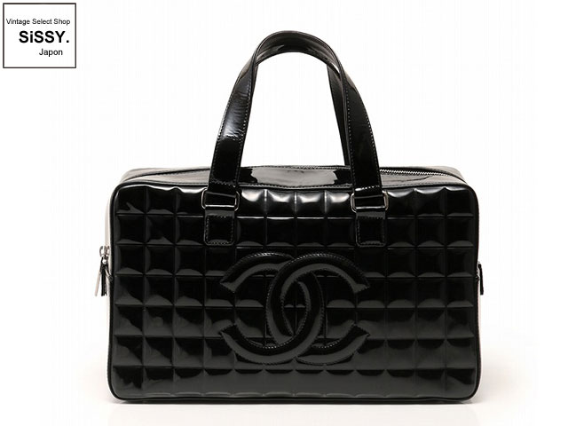 CHANEL シャネル ハンドバッグ チョコバー ブラック シルバー金具 エナメル