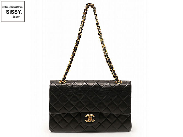 CHANEL シャネル マトラッセ Wチェーン ダブルフラップ ショルダーバッグ ブラック ゴールド金具