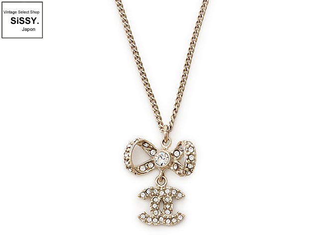 CHANEL シャネル ココマーク ラインストーン ネックレス メタル シャンパンゴールド B12P