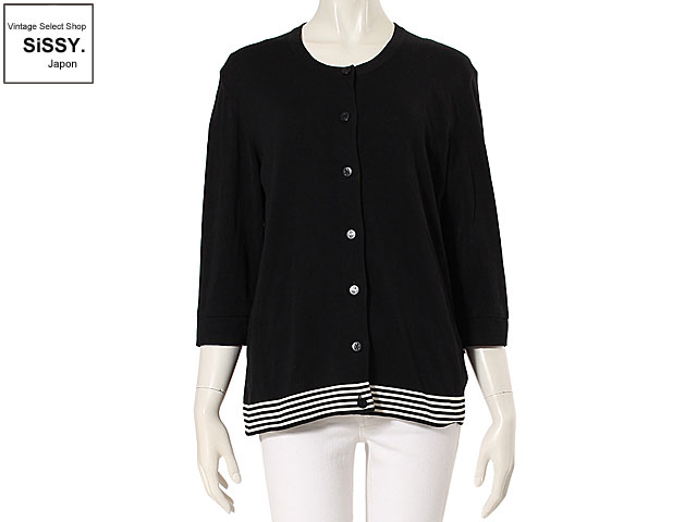 CHANEL シャネル カーディガン コットン100% ブラック ホワイト 44 (L)