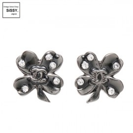 CHANEL シャネル ココマーク クローバー ピアス メタル ブラック 03A|アクセサリー