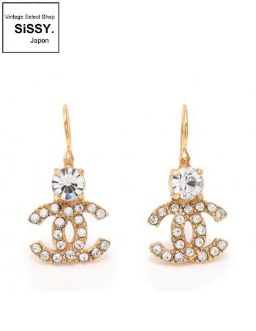 CHANEL シャネル ココマーク ラインストーン ピアス メタル ゴールド クリア 02A