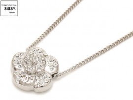 CHANEL シャネル カメリア ネックレス メタル ラインストーン シルバー 09 A|アクセサリー