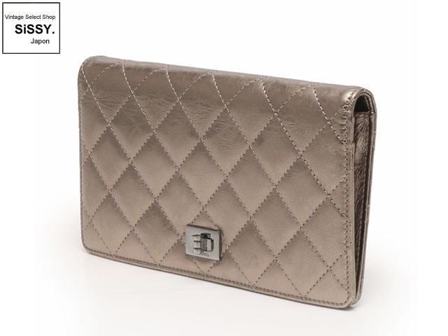 CHANEL シャネル マトラッセ 2.55 長財布 シワ加工 レザー シルバーゴールド