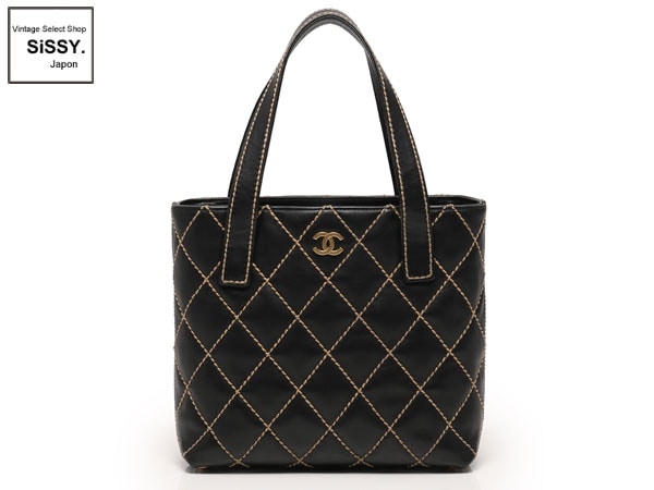 シャネル ■CHANEL■ トートバッグ ワイルドステッチ レザー ブラック ベージュ ゴールド金具