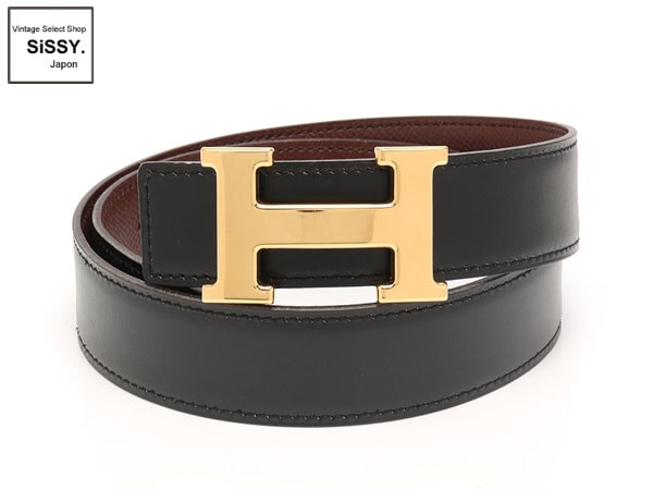 エルメス ■HERMES■ Hベルト コンスタンス リバーシブル ボックスカーフ クシュベル ブラック ブラウン ゴールド金具 □D刻印