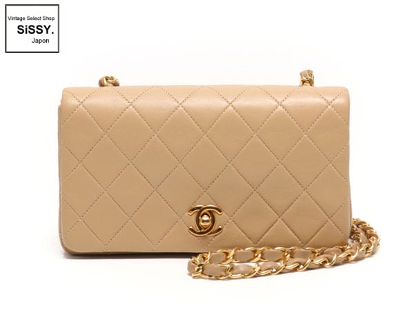 シャネル ■CHANEL■ チェーンショルダーバッグ マトラッセ ラムスキン ベージュ ゴールド金具