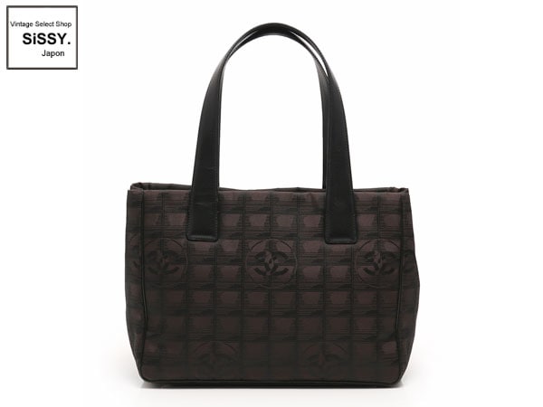 シャネル ■CHANEL■ ニュートラベルライントートPM ナイロンキャンバス レザー ダークブラウン ブラック シルバー金具