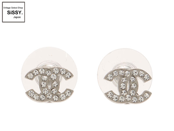 シャネル ■CHANEL■ ココマーク ラインストーン ピアス メタル シルバー クリア 10V