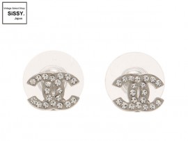 シャネル ■CHANEL■ ココマーク ラインストーン ピアス メタル シルバー クリア 10V|アクセサリー