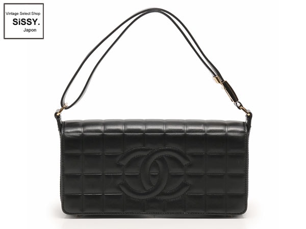 シャネル ■CHANEL■ チョコバー ショルダーバッグ レザー ブラック ゴールド金具