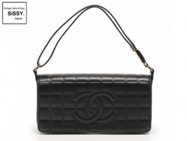 シャネル ■CHANEL■ チョコバー ショルダーバッグ レザー ブラック ゴールド金具|バッグ