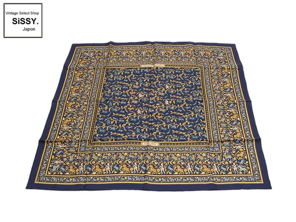 エルメス ■HERMES■ スカーフ カレ90 「CHASSE EN INDE」 シルク ネイビー系マルチカラー