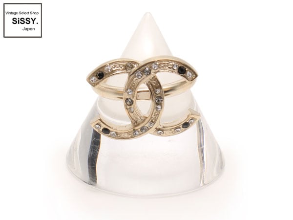 シャネル ■CHANEL■ 指輪 リング ココマーク ラインストーン シャンパンゴールド B12A 9号