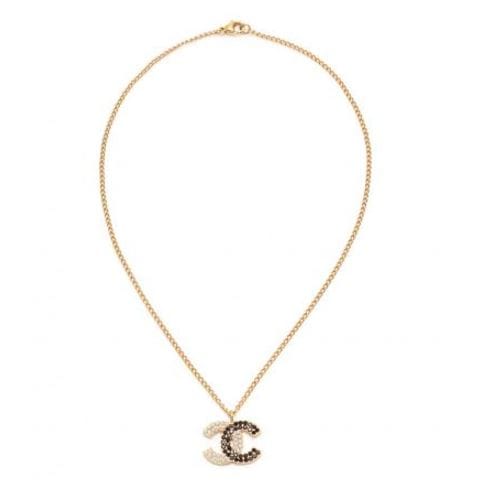 シャネル ■CHANEL■ ネックレス ココマーク ラインストーン フェイクパール ゴールド ブラック ホワイト 03C
