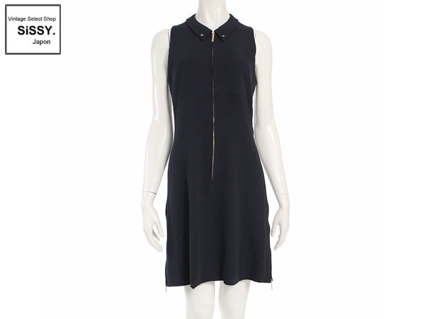 CHANEL BOUTIQUE シャネルシルクワンピースネイビー 36