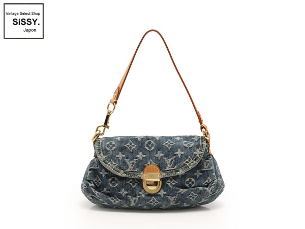 ルイヴィトン ■LOUIS VUITTON■ ショルダー ハンドバッグ モノグラムデニム ミニ プリーティ キャンバス レザー ブルー Ｍ95050