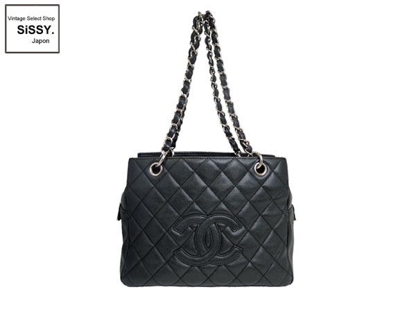 シャネル ■CHANEL■ Ｗチェーントートバッグ キャビアスキン ココマーク マトラッセ ブラック シルバー金具 A29861 12番台