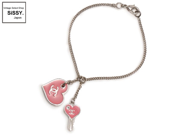 シャネル ■CHANEL■ ブレスレット ココマーク ハート キー モチーフ シルバー ピンク 07P