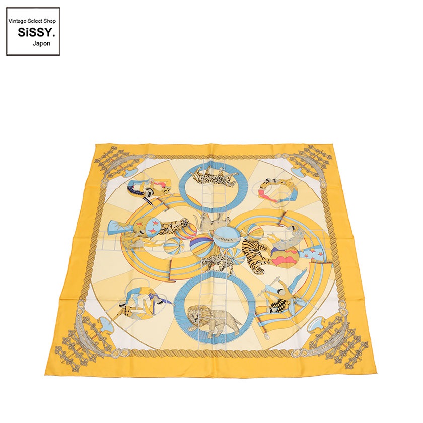 エルメス ■HERMES■ スカーフ カレ90 「circus」 シルク100% イエロー系 マルチカラー